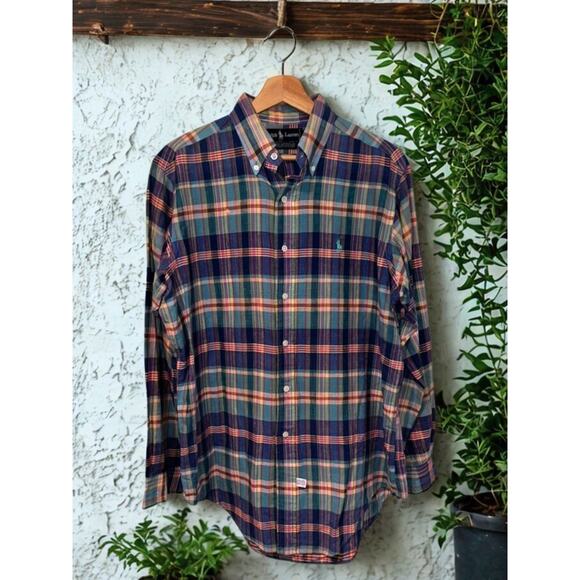Polo Ralph Lauren Indian Madras Plaid Shirt M Handwoven Cotton Vintage EUC - Picture 8 of 9